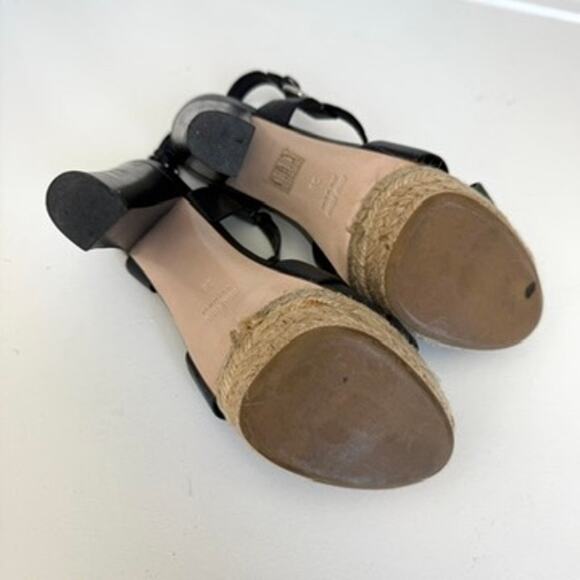 Miu Miu Platform Espadrille Sandals Navy Leather Strappy Heels Size 38 Italy - Picture 5 of 13